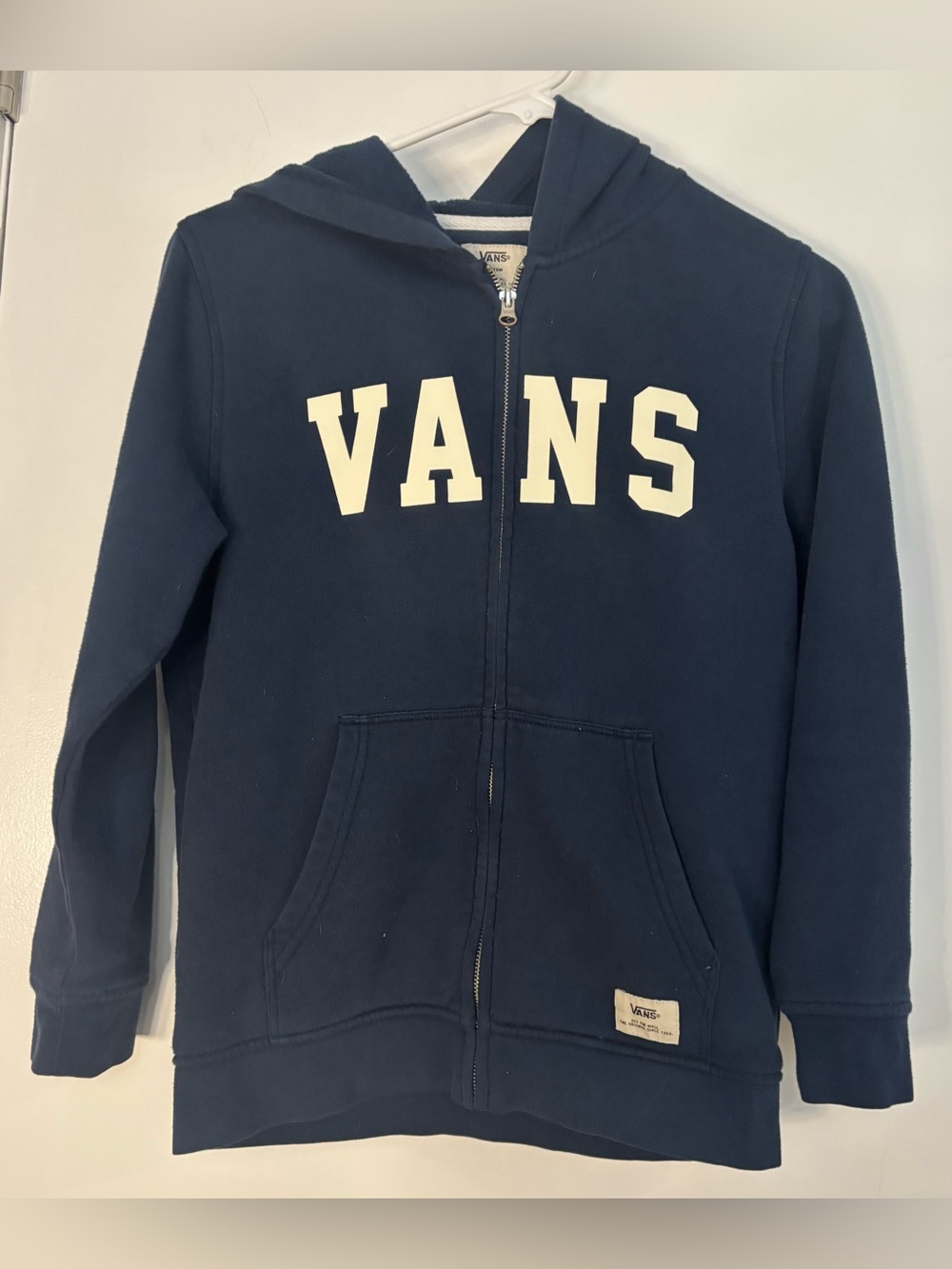 Vans Kids Navy Blue Full‑Zip Hoodie with Cream Logo